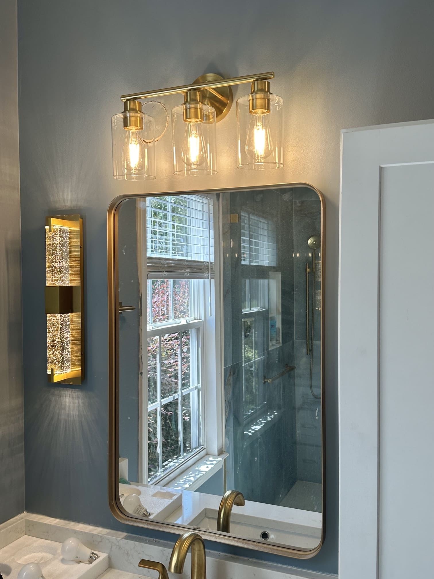 Master Bathroom Lights and Mirror